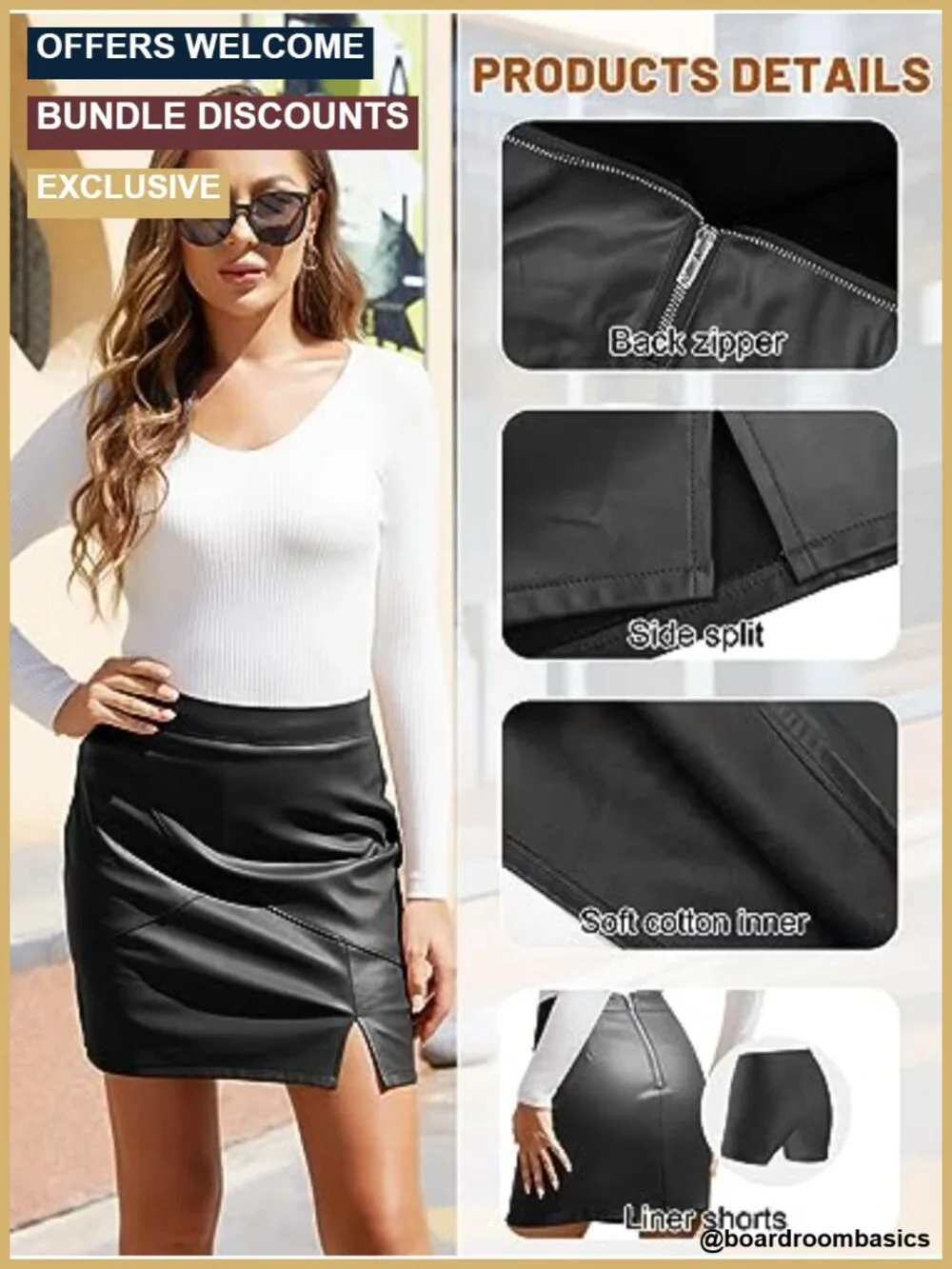 Faux Leather High Waisted Bodycon Pencil Mini Skirt with Built-in Shorts